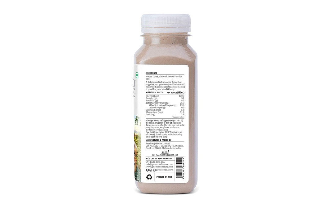 Second Nature Dairy Free Nut Milk Almond+Cocoa+Dates   Plastic Bottle  250 millilitre